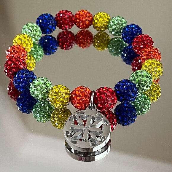 Rustic Cuff Metal Stainless Steel Shambala Beaded Stretch Bracelet multicolor - Picture 2 of 3